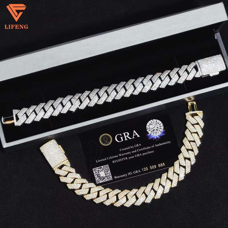Fashion Jewelry Bracelets Bangles 15mm 925 Sterling Silver Iced Out DVVS Moissanite Cuban Bracelet Custom Womens Bracelet