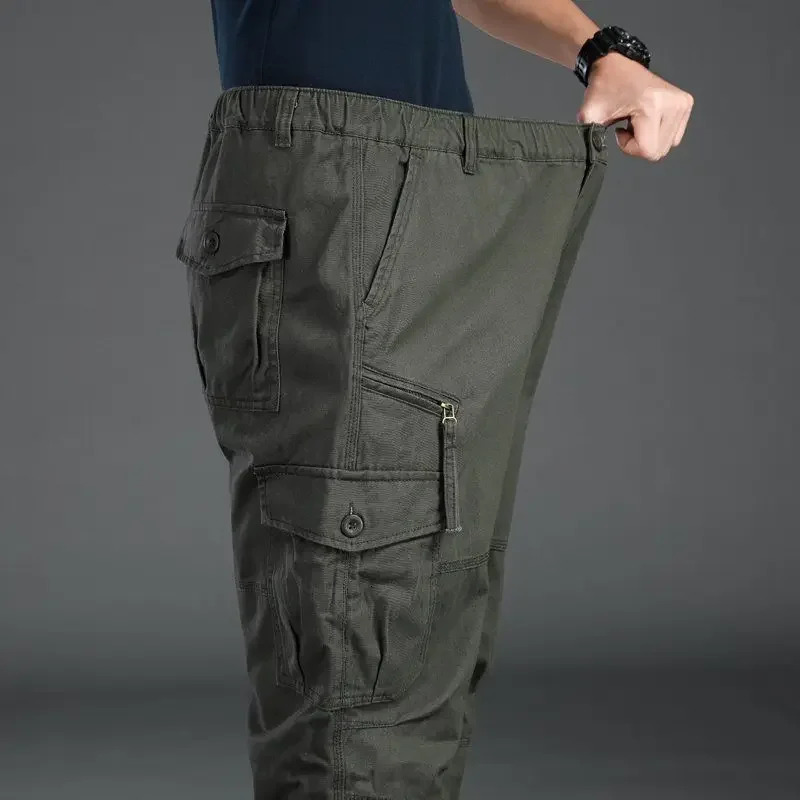 High Quality Mens Tactical Pants Elastic Waist Cargo Large Size Cotton Pants Multi-Pocket Trousers Sports Training Work Pants 251110