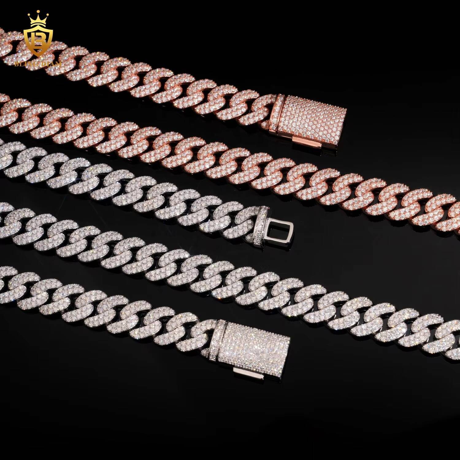 Hip Hop Iced Out Cuban Link Chain VVS Miossanite Diamond 13mm Sterling Silver 925 Miami Cuban Link Chain Necklace