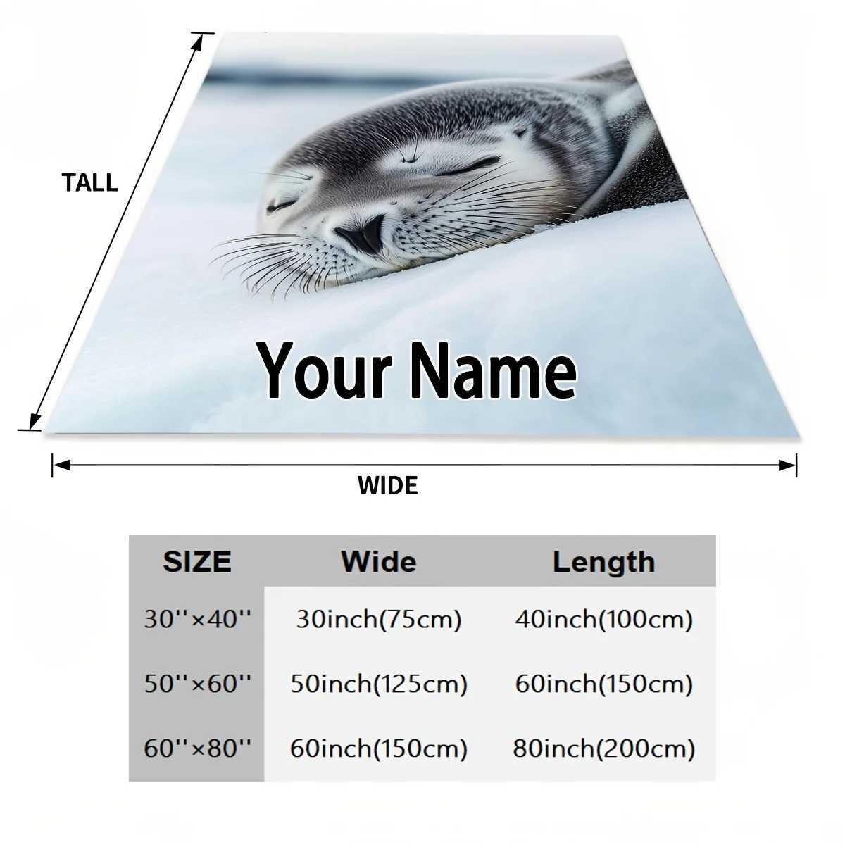 Customized 1pc blanket with seal snow pattern and flannel blanket with customizable text available in multiple C251111