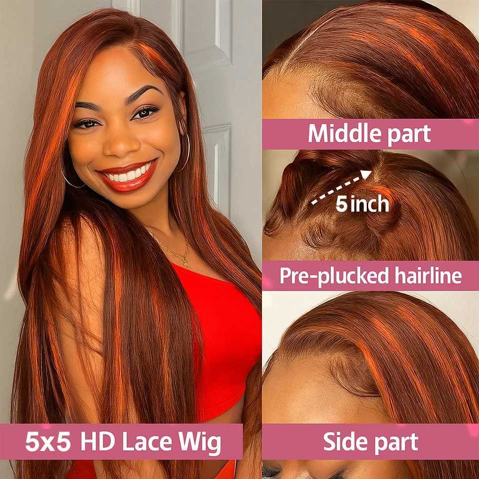 P4/350Gradient Wig human hair Glueless wigs 5x5 hd Lace Wigs Colored Highlight Wig Straight human hair wigs Ombre human hair wigT251111