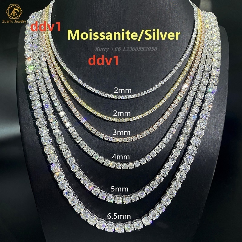 Fine Jewelry Wholesale Price in Stock 925 Sterling Silver Tennis Bracelet 3mm--65mm D VVS Moissanite Tennis Chain Necklace