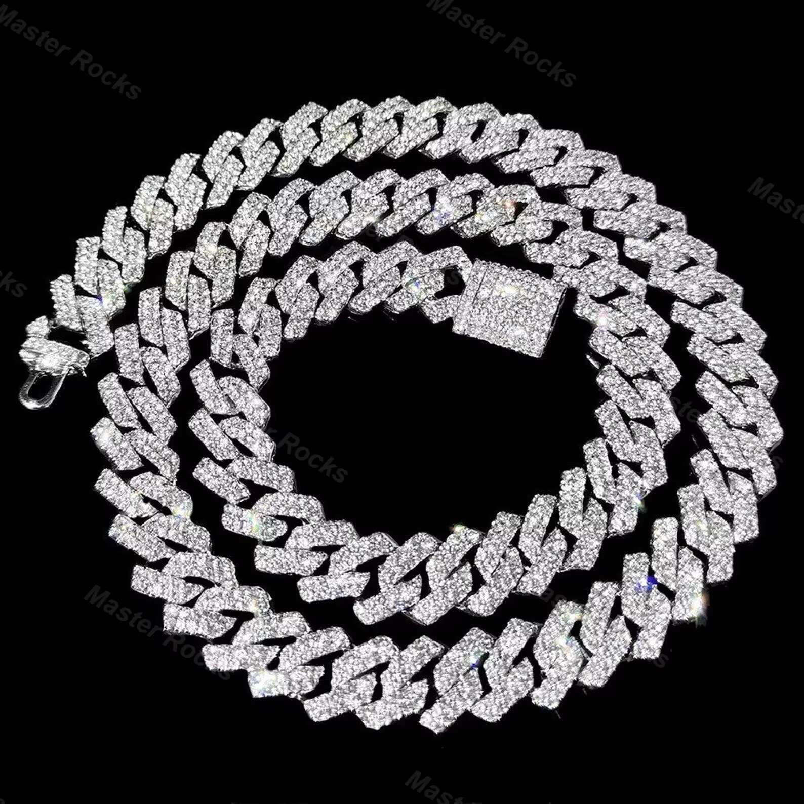 Hiphop Cuban Link Chain 925 Silver 10mm 12mm 14mm 16mm Iced Out Men VVS Moissanite Cuban Chain