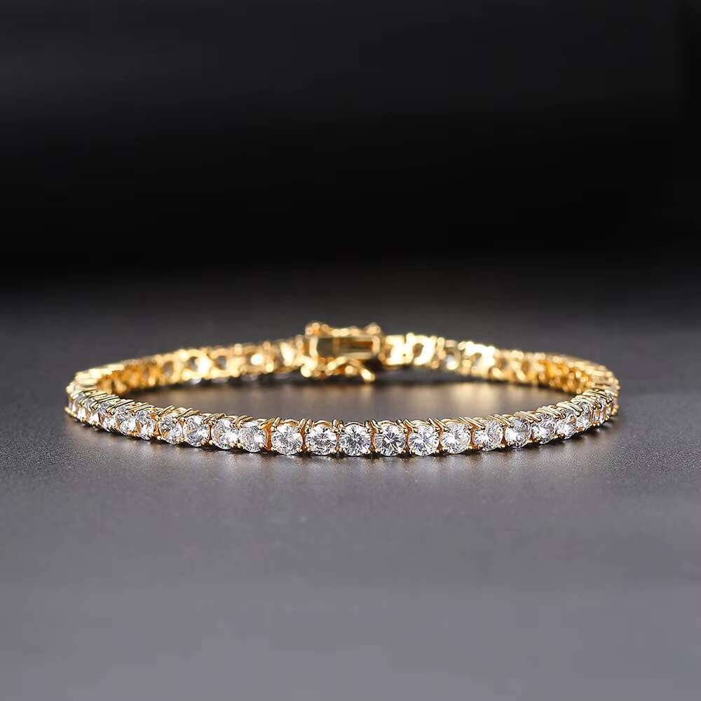 Fashion Jewelry VVS Moissanite 3mm-6mm Tennis Bracelet Yellow White Gold Plated 925 Sterling Silver Tennis Chain Bracelet