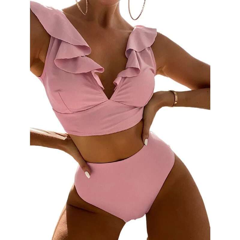 Ladies Two-Piece Set Sexy Swimsuit Tankini Fashion Ruffled Bikini Swimwear Women Swimming Suit Summer Beachwear Clothing