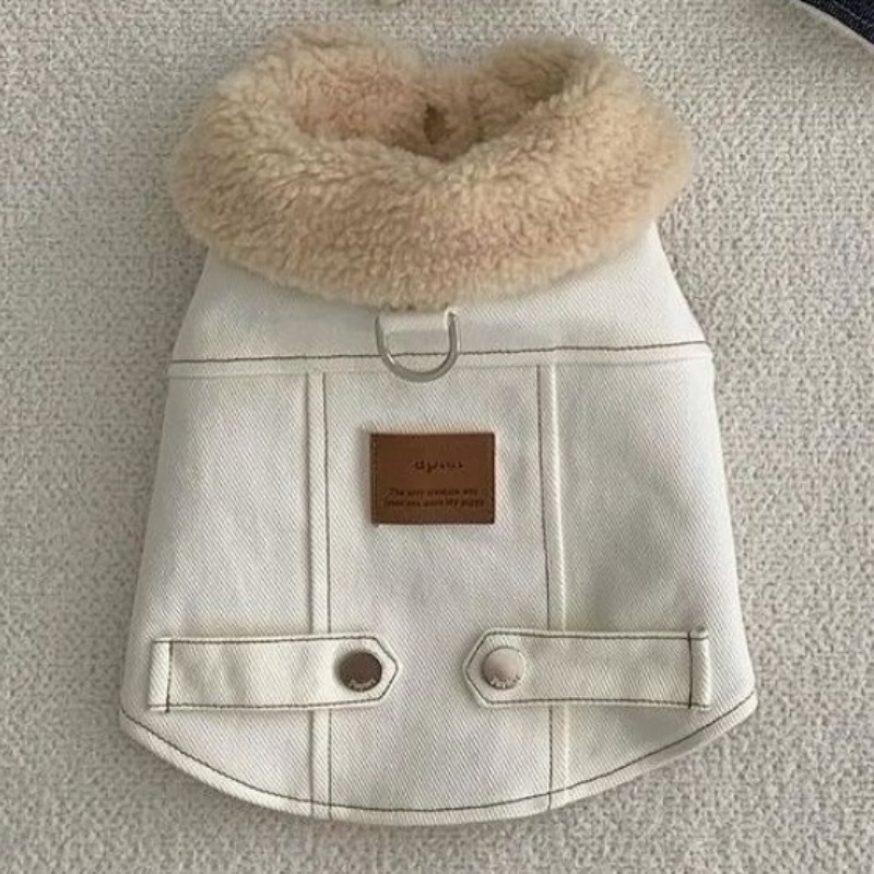 Warm Fleece Collar, Stylish Denim Design Dog Jacket, Trendy Pet Winter Coat with Pockets, Fashionable Cold-Resistant Apparel for Small Dogs, for Outdo