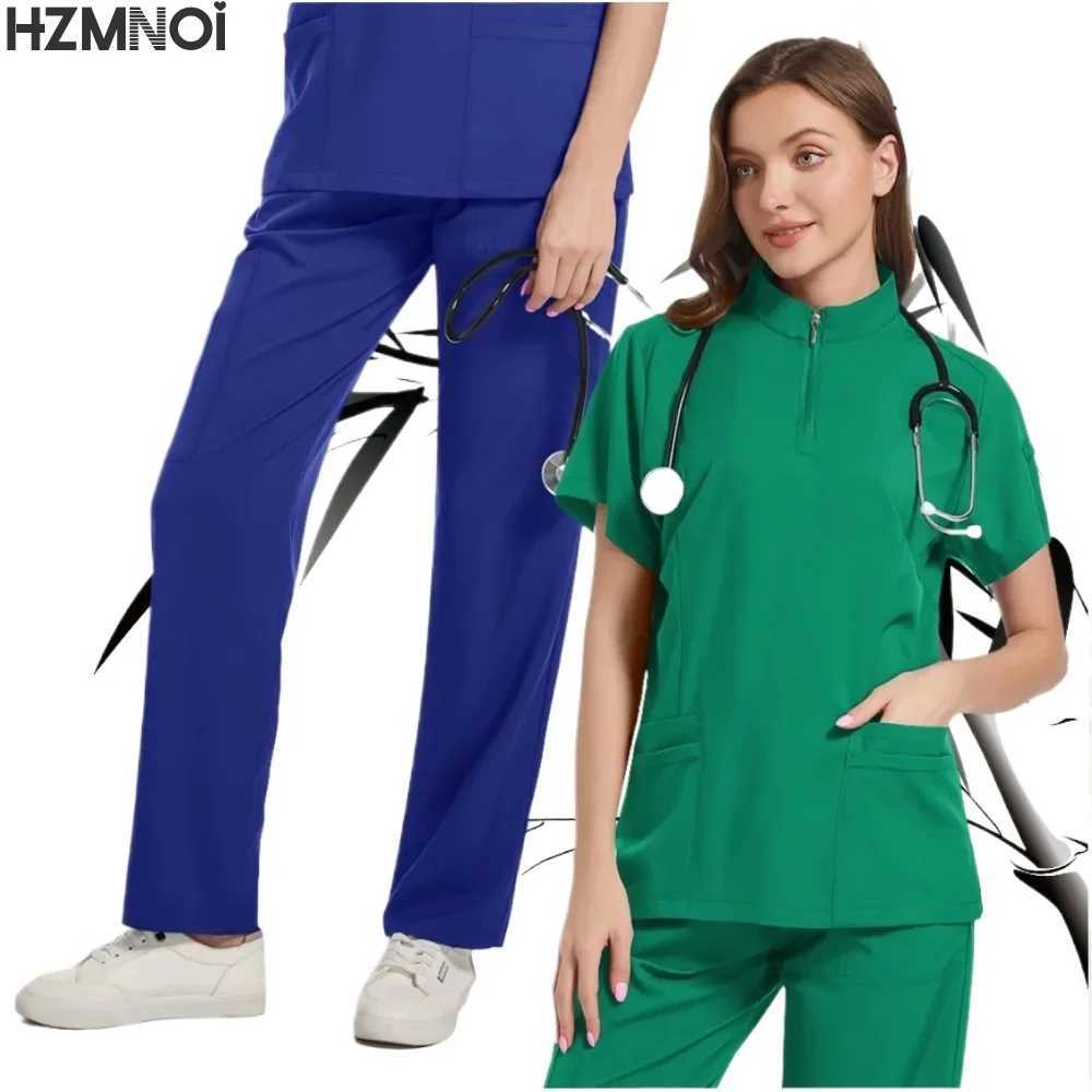 High Quty Uniforme Medical Nurse Uniform Scrub Set Women and Mens Modern V-Neck Top and Pant Hospital Workwear Doctor Suits X250410