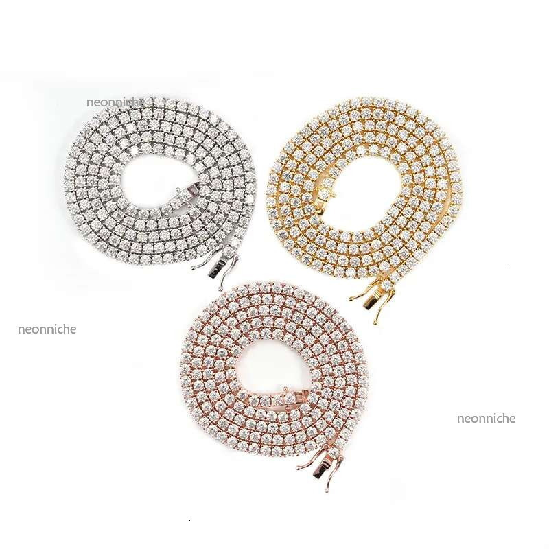 pass dia tester VVS1 D color moissanite chain for women solid sier 3MM wide tennis necklace hip hop designer jewelry woman valentines day gift