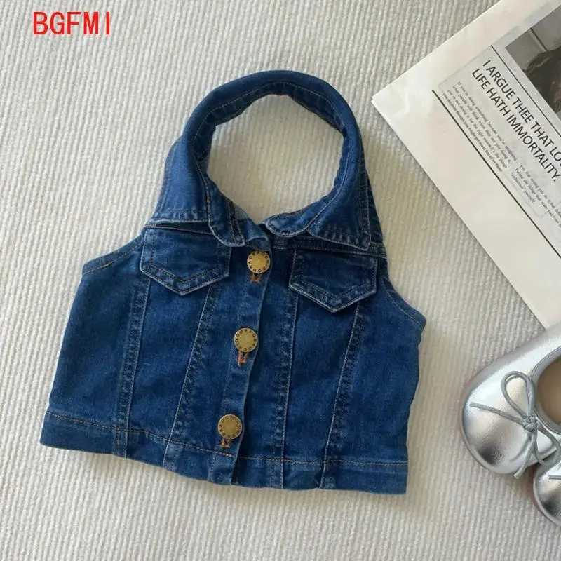 2-11Y Girl Summer Clothing Cute Denim Set New Sleeveless Top Fashion Ruffle Edge Childrens Girls Shorts 2-piece SetXJ250410