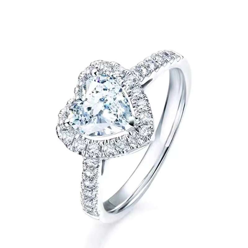 S925 Silver Female Mosan Stone Simulation Diamond Ring Luxury love Wedding Exquisite Heart-shaped Female