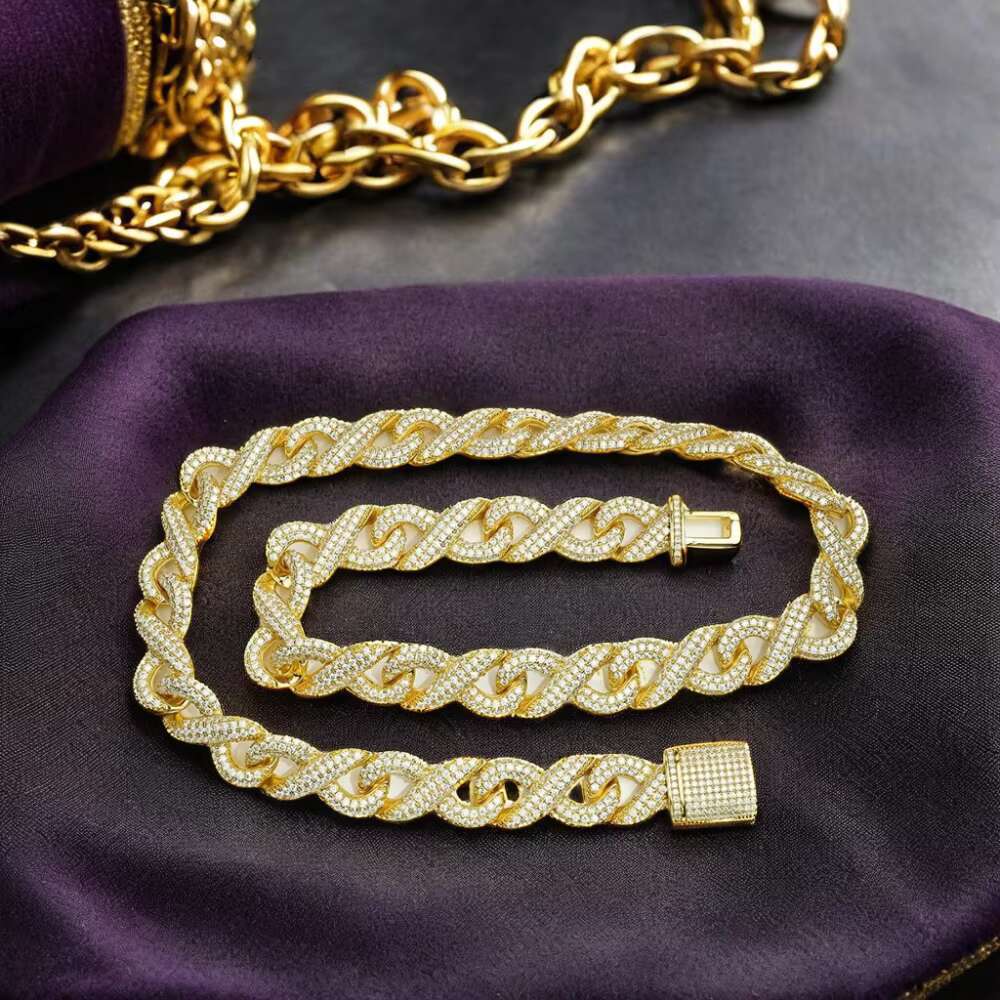 Cuban Link Chain 15mm 925 Sterling Silver Cuban Link Chain Gold Plated Iced Out VVS Diamond Moissanite Cuban Chain