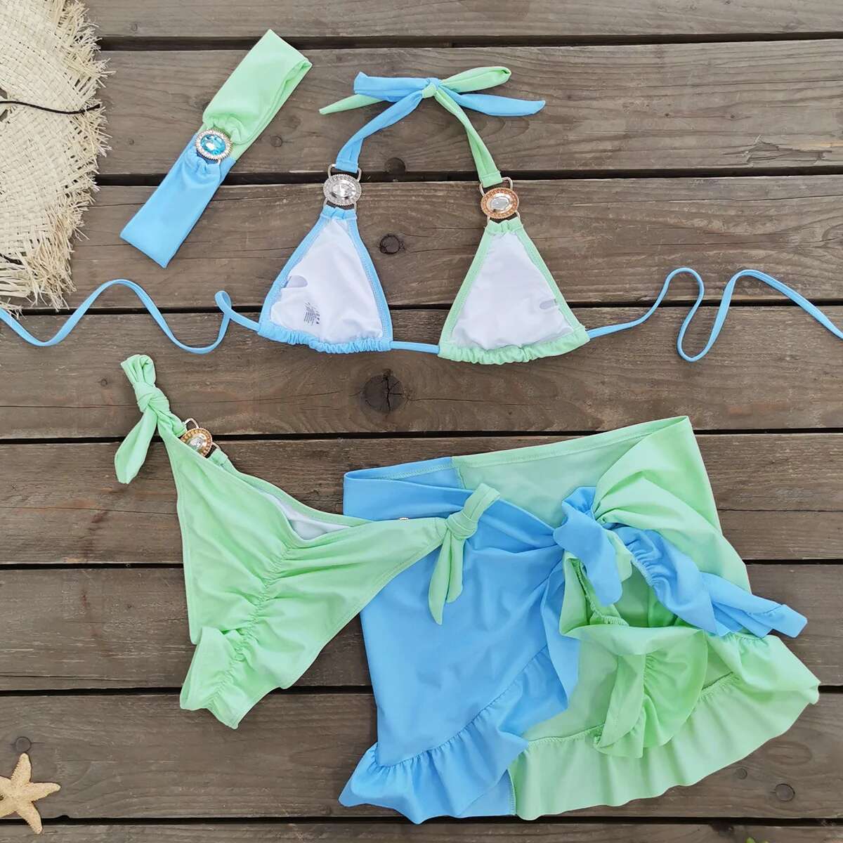 Brazilian Jewelled Rhies Dia Women Swimwear Female Swimsuit Two-piece Bikini set Bather Bathing Suit Swim