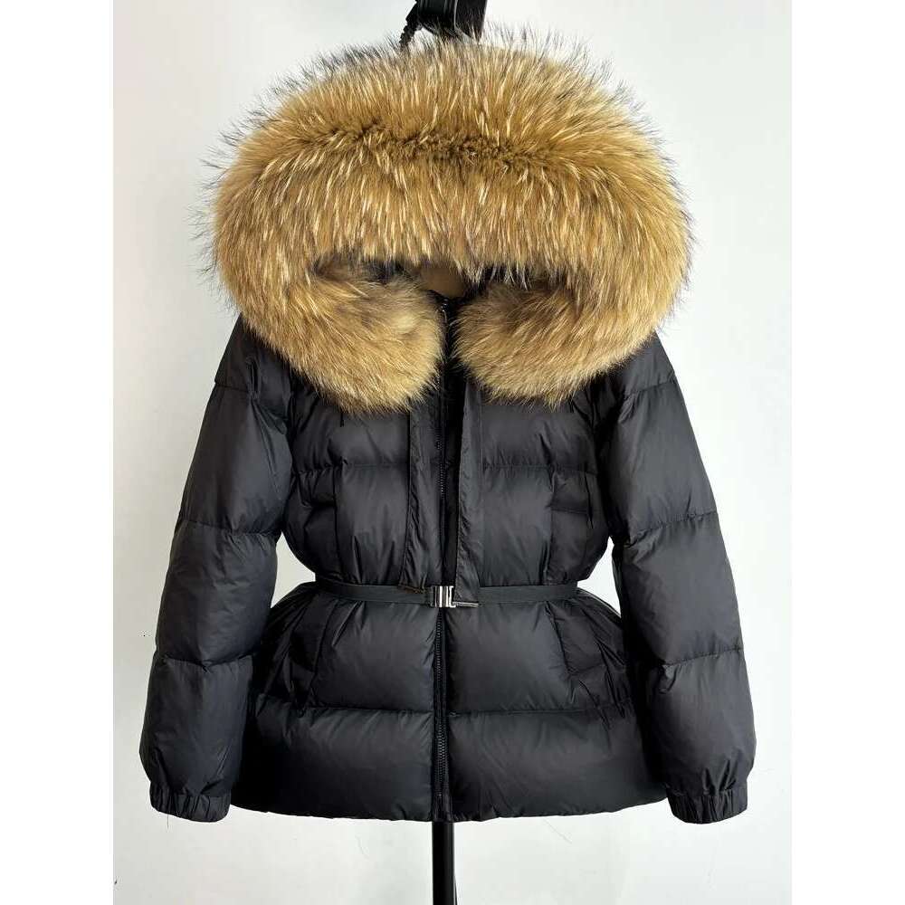 Janveny Huge Real Raccoon Fur Hooded 2024 Short Puffer Jacket Women 90% Duck Down Coat Winter Female Feather Parkas Waterproof
