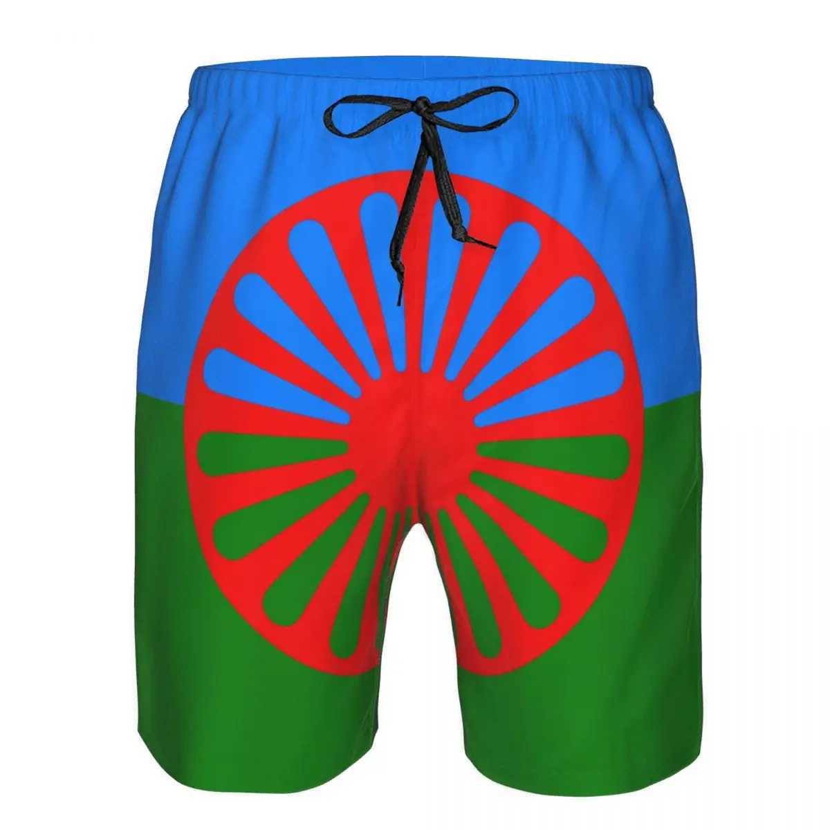 Romani People Rom flag mens swimming relay Qucik dry board beach shorts mens lightweight swimsuitW250410