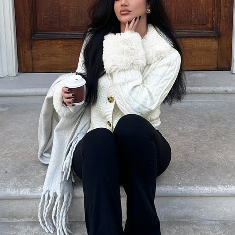 Women's solid-color button-down blouse, with fine fur patches, button fastening, fashionable and popular blouse, herbst clothing thanksgiving out