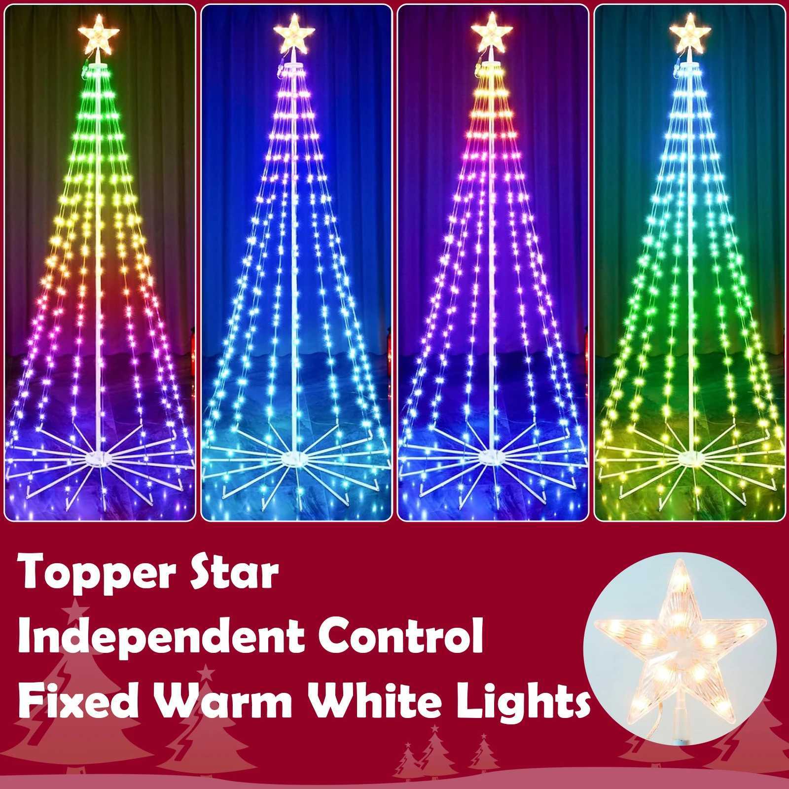 Christmas 24M RGBW Christmas Tree DIY Lighting 16 Million LED Pre Lit Cone Tree Color Changing Lights Music Sync Indoor Outdoor Decor Y251111