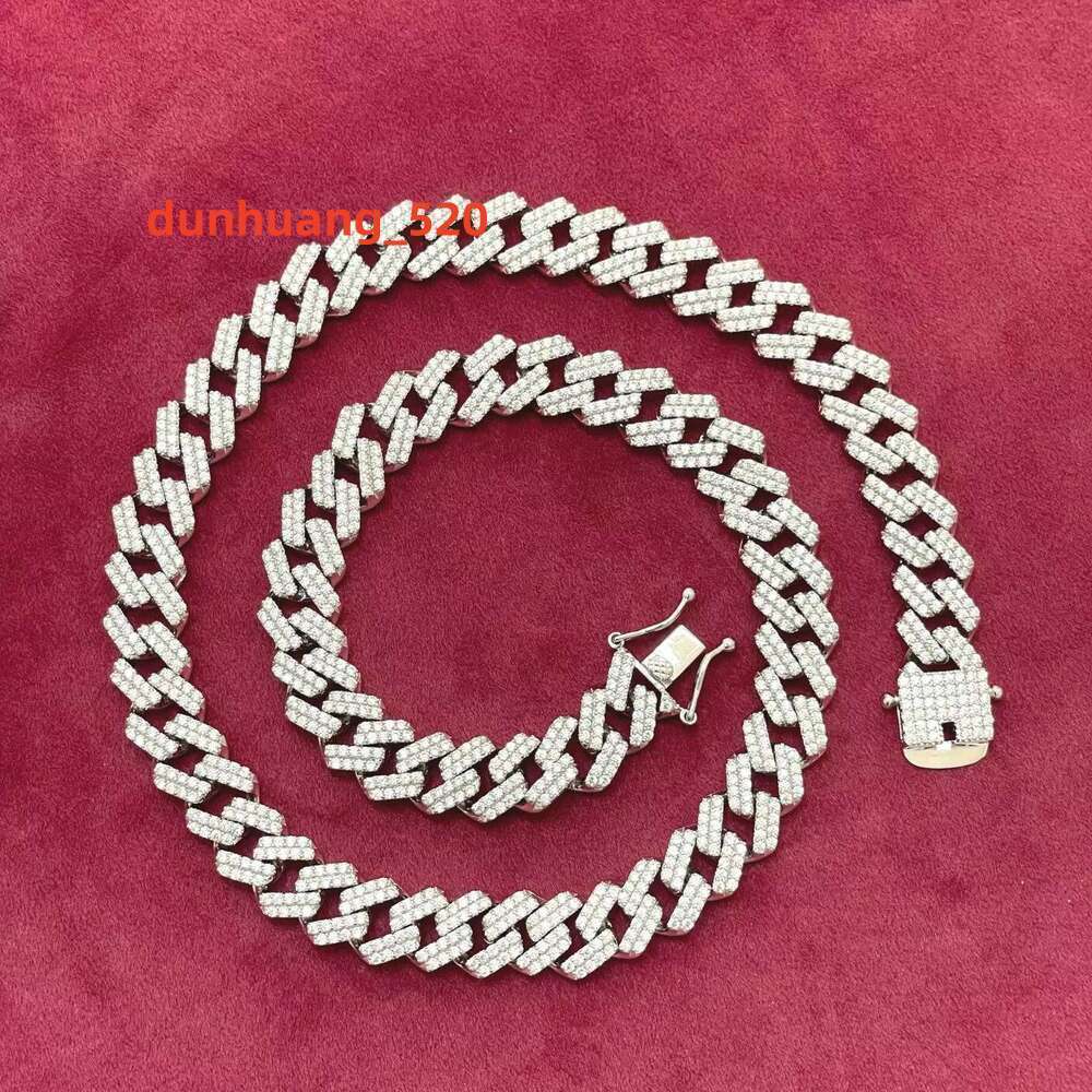 Hip Hop 12Mm Sterg Sier Soild Chain Cubic Zirconia Dia-Studded Miami Cuban K Necklace For Men