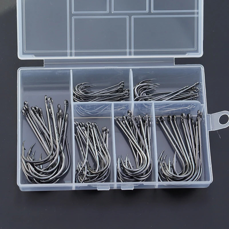110pcsbox Long Shank Barbed Fishing Hooks High Carbon Steel Double Baits ORing Head Strong Sharp Fishhooks For OceanSeaFishing 251103