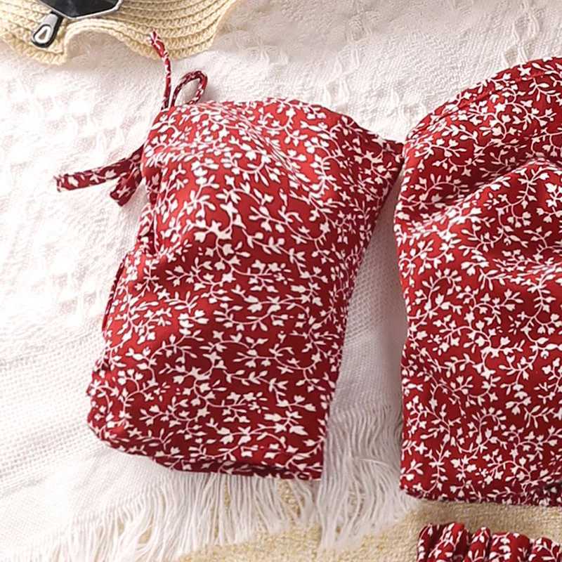 Girls Set 8-12 Year Old Little Girls Red Flower Strap Top+Red Flower Skirt Korean Sled Set Summer Casual Clothing SetXJ250410