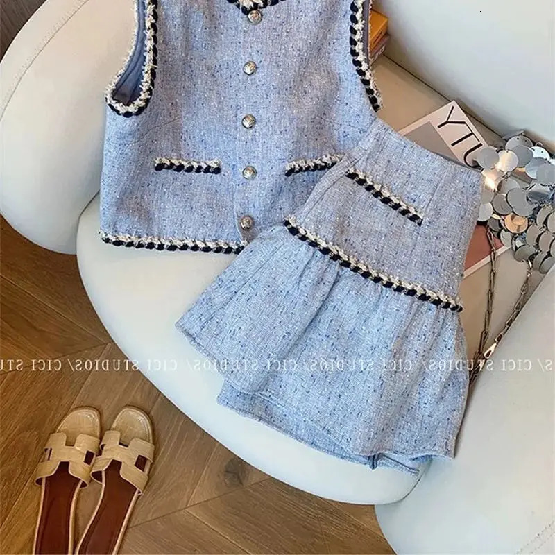 BAFU Korean Office Lady Tweed Suit Elegant Single Breasted VestA-Line Pleated Mini Skirt Patchwork Party 2-Piece Set 521P 251106