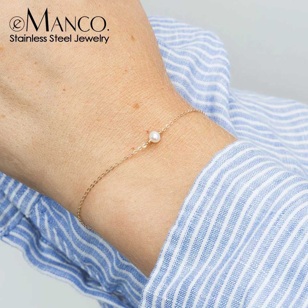 eManco Minimalist Stainless Steel Bracelets for Women Sea Imitation pearls Bracelet Women Charm Bracelet JewelryC250410