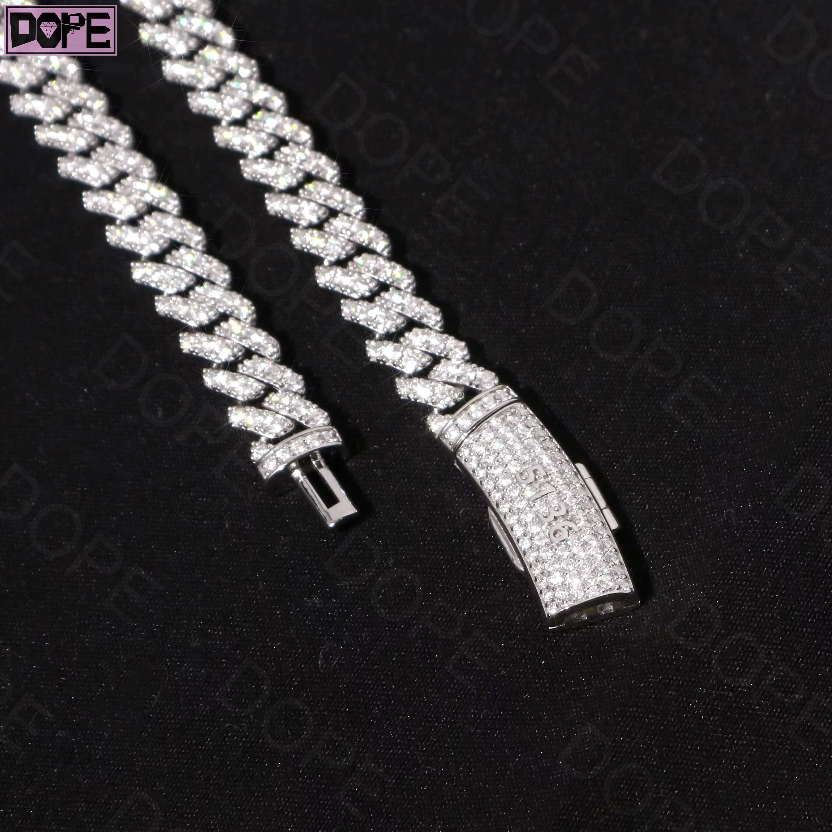 8mm Cuban Link Chain Hiphop Men 925 Sterling Silver Rhodium Plated Iced Out Moissanite Cuban Chain