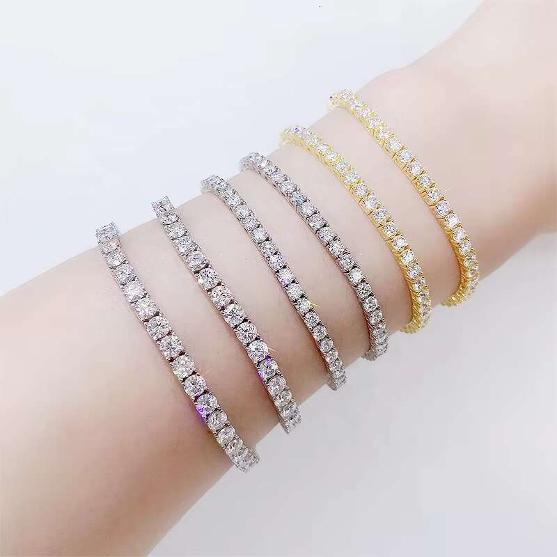 Hot Selling Trendy 2021 Moissanite Silver 2MM 3MM 4MM 5MM Tennis Bracelet Mens Womens Jewelry Chain Bracelet