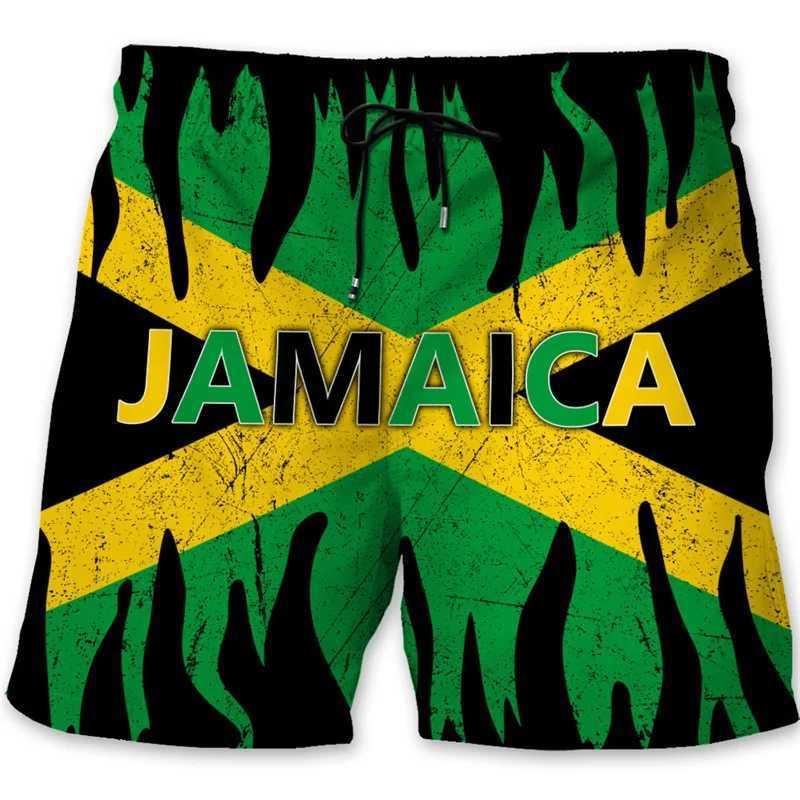 Jamaica 3D Printed Mens Beach Shorts with Jamaican Flag Pattern Surfboard Shorts Summer Vacation Swimming Dry Ice ShortsW250410