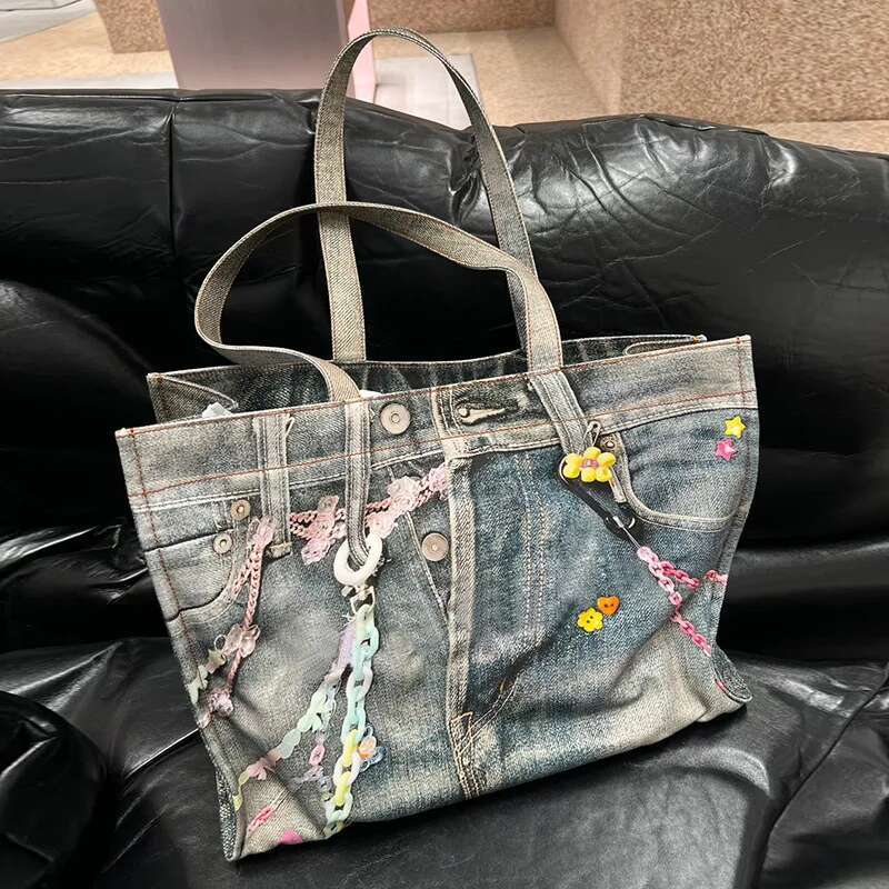 New Capacity Candy Chain Messenger Strap Bag Men Women High Quality Denimfunctional Shoulder Bags