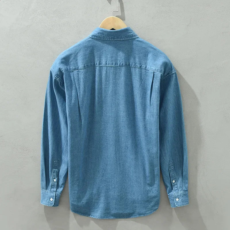 Spring and summer long sleeved denim shirt trend mens pure cotton casual loose comfortable top CM2137 250411e