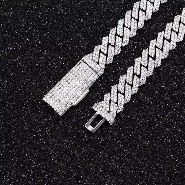 Custom 10mm 12mm 14mm 2rows Cuban Link Chain S925 Silver Vvs Moissanite Passed Diamond test GRA Certificate Hip Hop Necklace