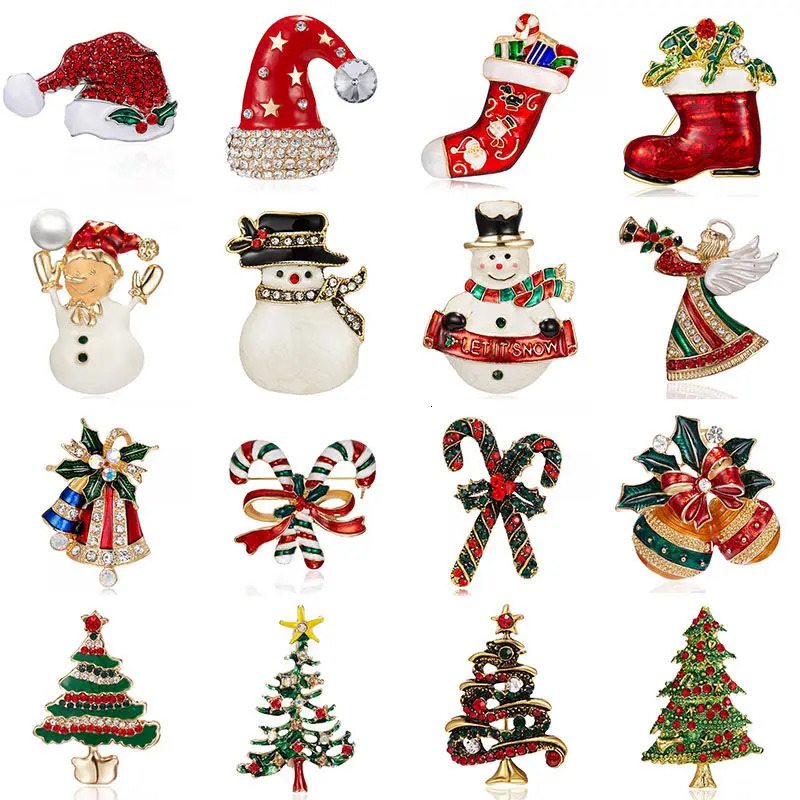 Year Christmas Brooch For Women Fashion Snowman Santa Claus Tree Deer Bell Hat Enamel Cute Jewelry Kids Gifts 251103