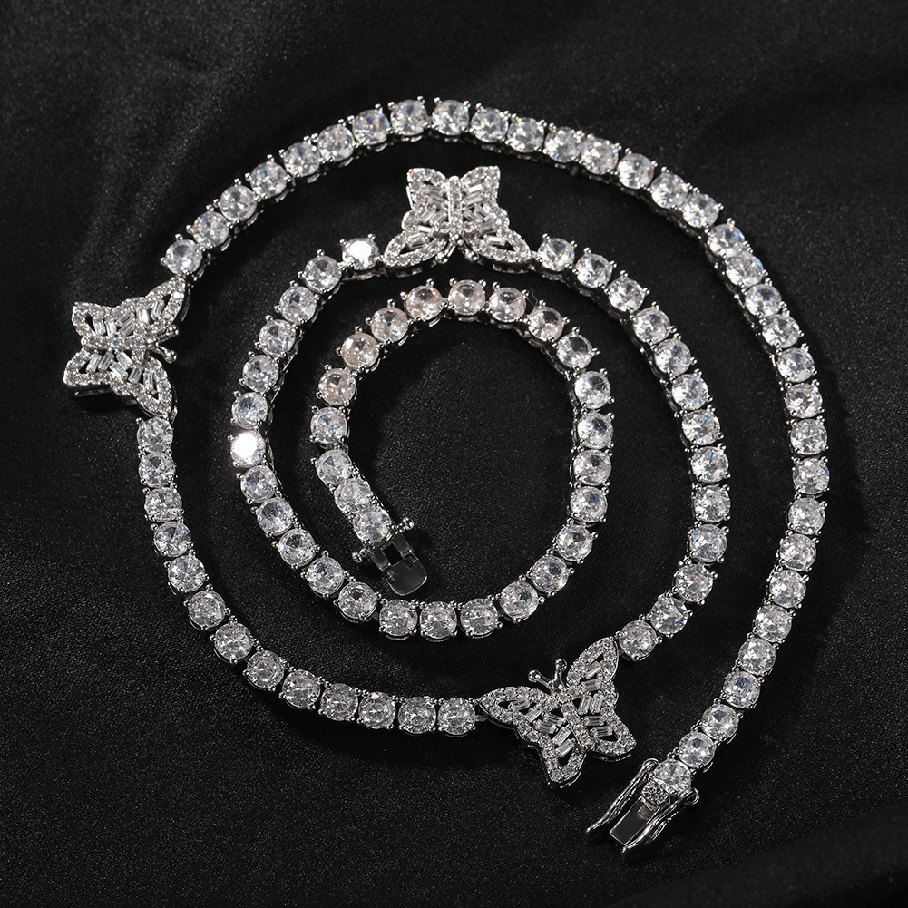 Bling Hip Hop Hollow Butterfly Tennis Chain Necklace 14k Gold Iced Out Cubic Zirconia Chains Necklaces Rapper Party Accessories For Women Luxury Full 