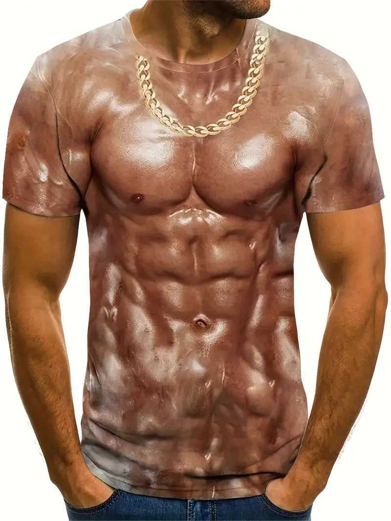 3D digital muscle mens body pattern crew neck and short sleeved T-shirt novel and fashionable summer top used for outdoor casual tops M250411