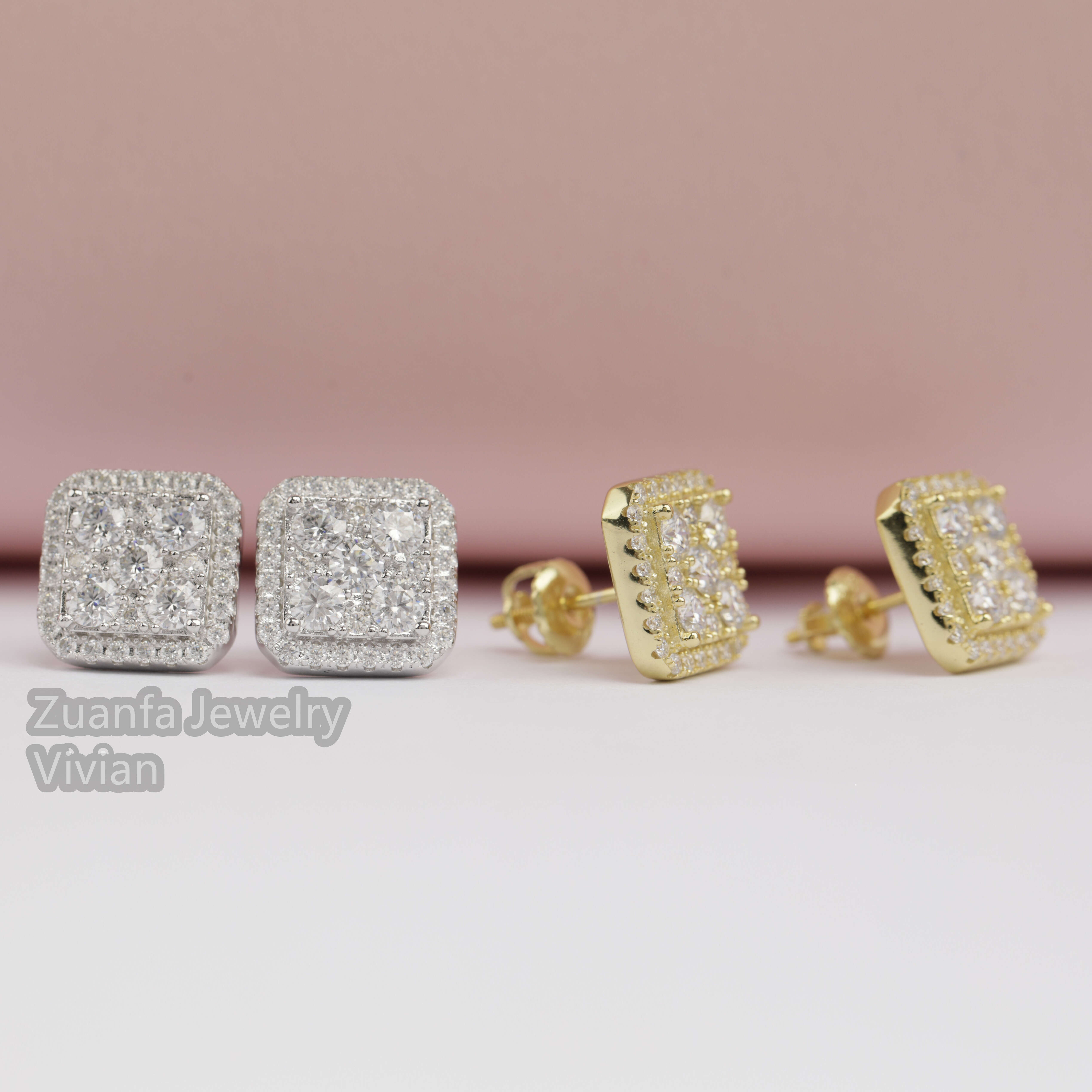 Iced Out Moissanite Diamond Earrings Men Hip Hop Jewelry Trendy 2021 Square 925 Silver Stud Earrings