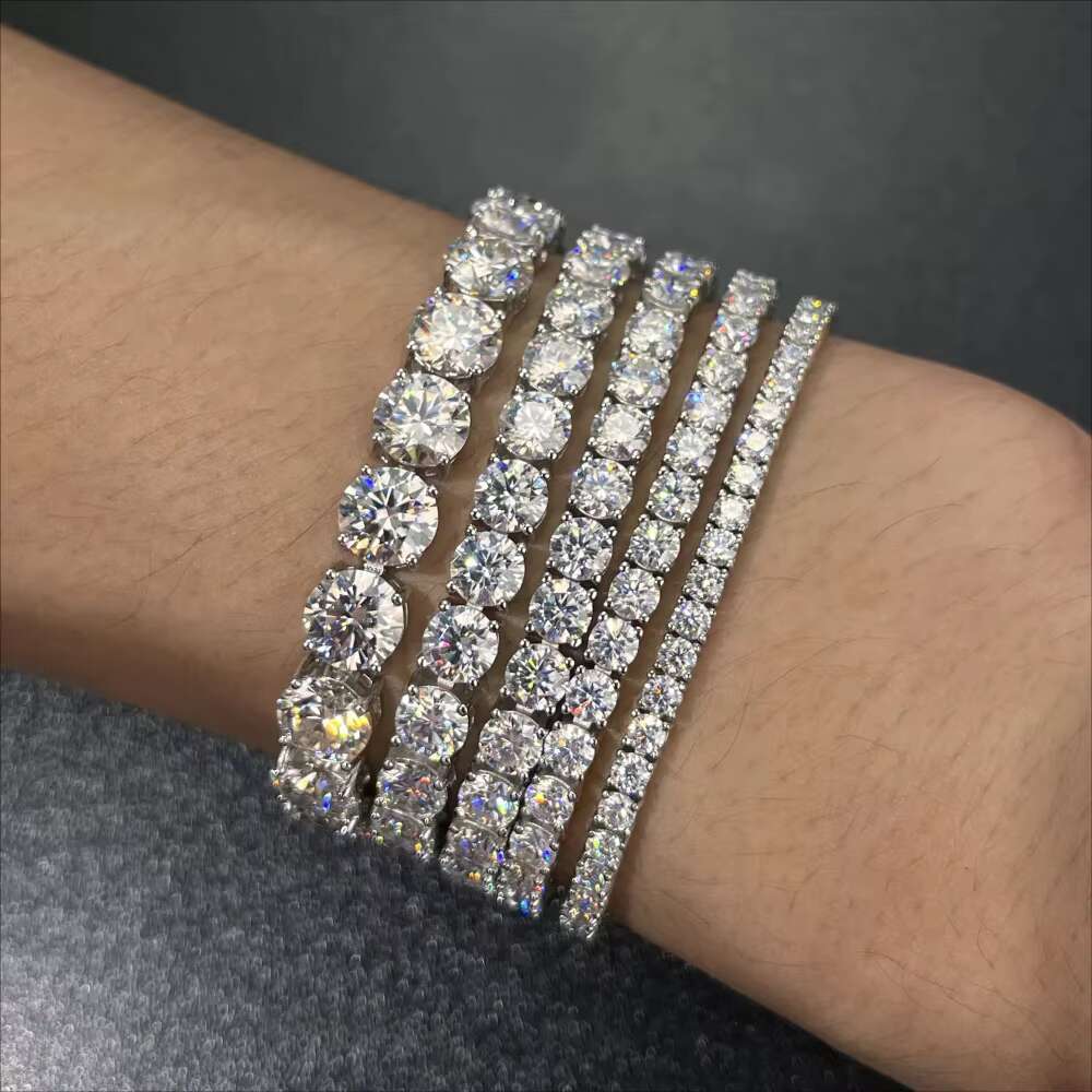 Hip Hop Iced out 925 Silver Moissanite Tennis Bracelet for Men 2mm Custom VVS Diamond Gold Plated for Parties