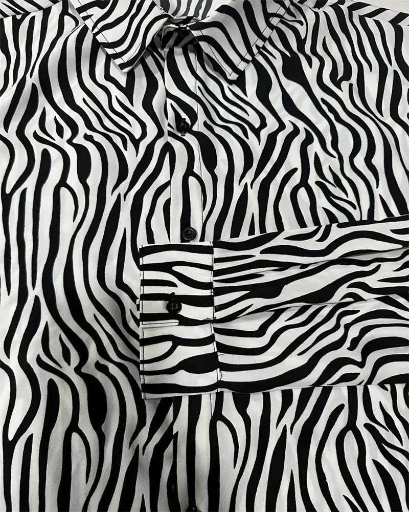 2024 Fashion Leopard Print Mens Long Sleeve Shirt Fashion Casual Button Lapel Tops Mens Spring Autumn Top Mens Shirt K251110