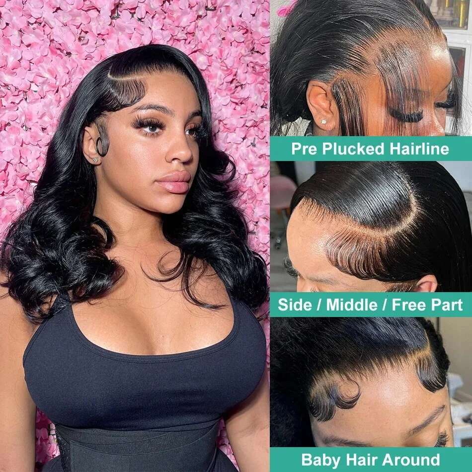 Body Wave Bob 13x6 Transparent Frontal Brazilian Human Hair Wigs Virgin Remy Hair13x4 Lace Closure Wig 180% Density