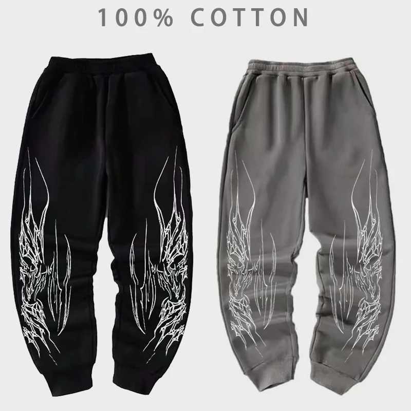 New mens cotton underwear Trouser line printing black sports pants fitness outdoor jogging drawstring pocket womens casual TrouserXJ250410