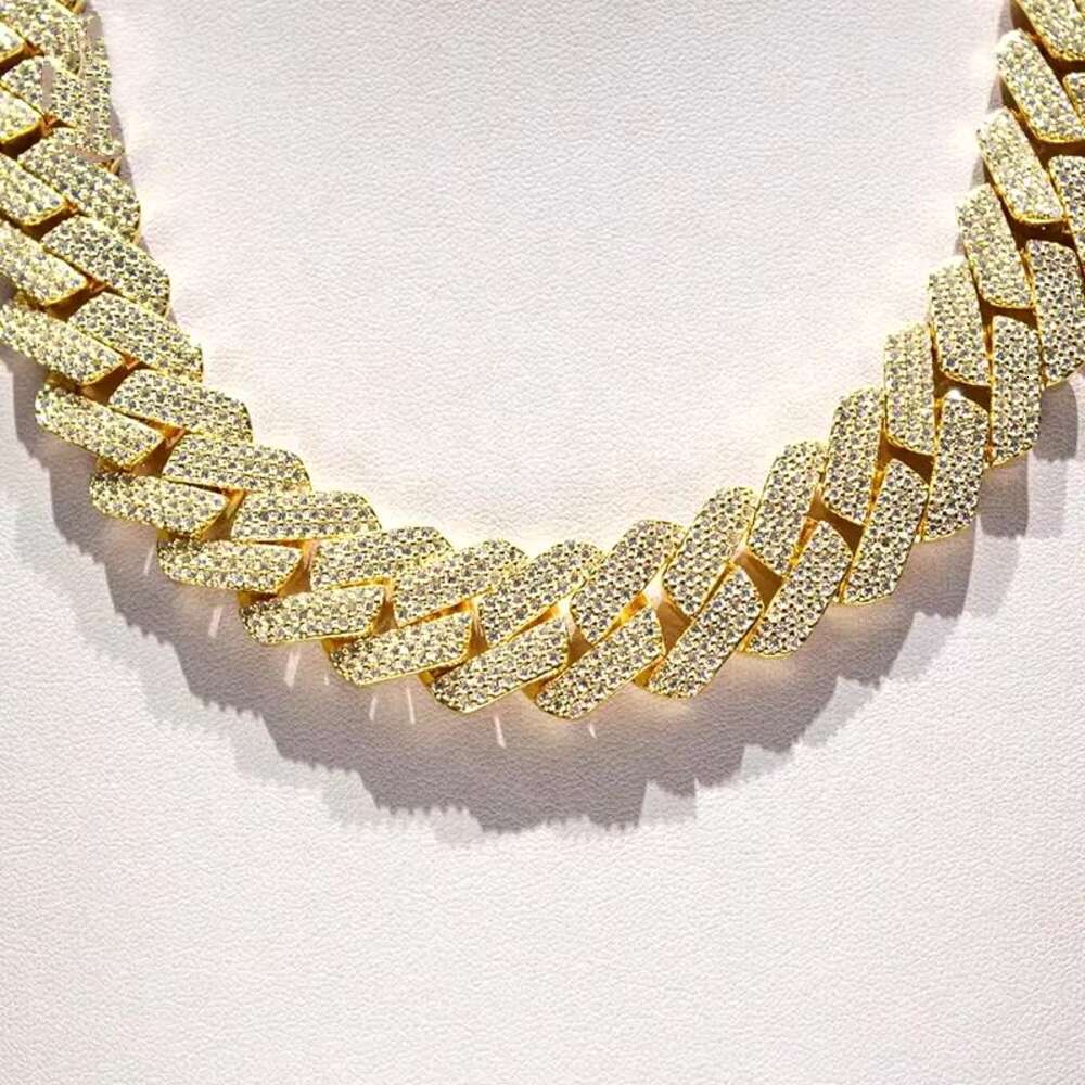 Hiphop Jewelry Cuban Link Chain 4 Rows 20mm S925 Gold Plated Vvs Iced Out Moissanite Cuban Chain