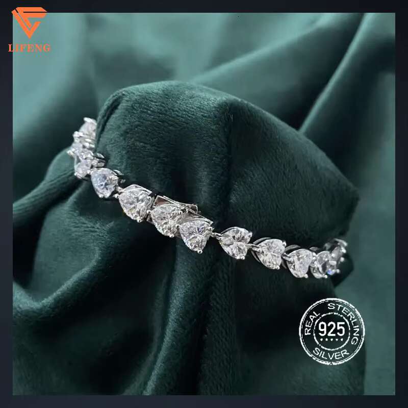 Women Heart Shape 7x7mm VVS Moissanite Diamond Bracelet Tennis Link Chain Bangle 925 Sterling Silver Heart Bracelet