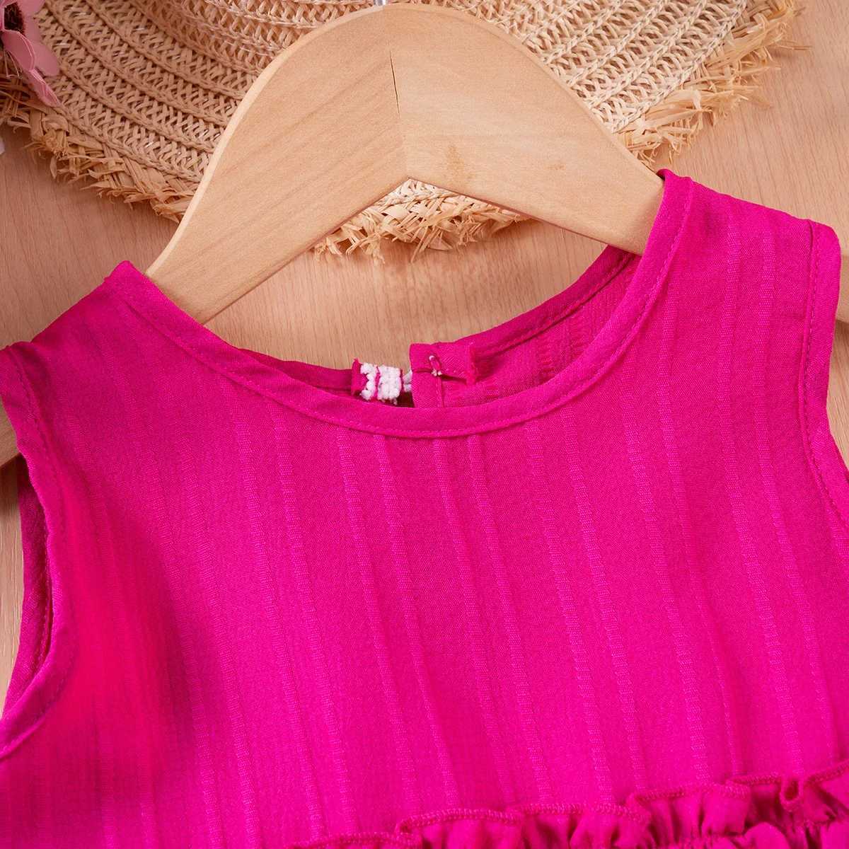 Summer childrens casual set baby girl solid color sleeveless top+pleated shorts 2 small fresh sleeves suitable for daily wearXJ250410