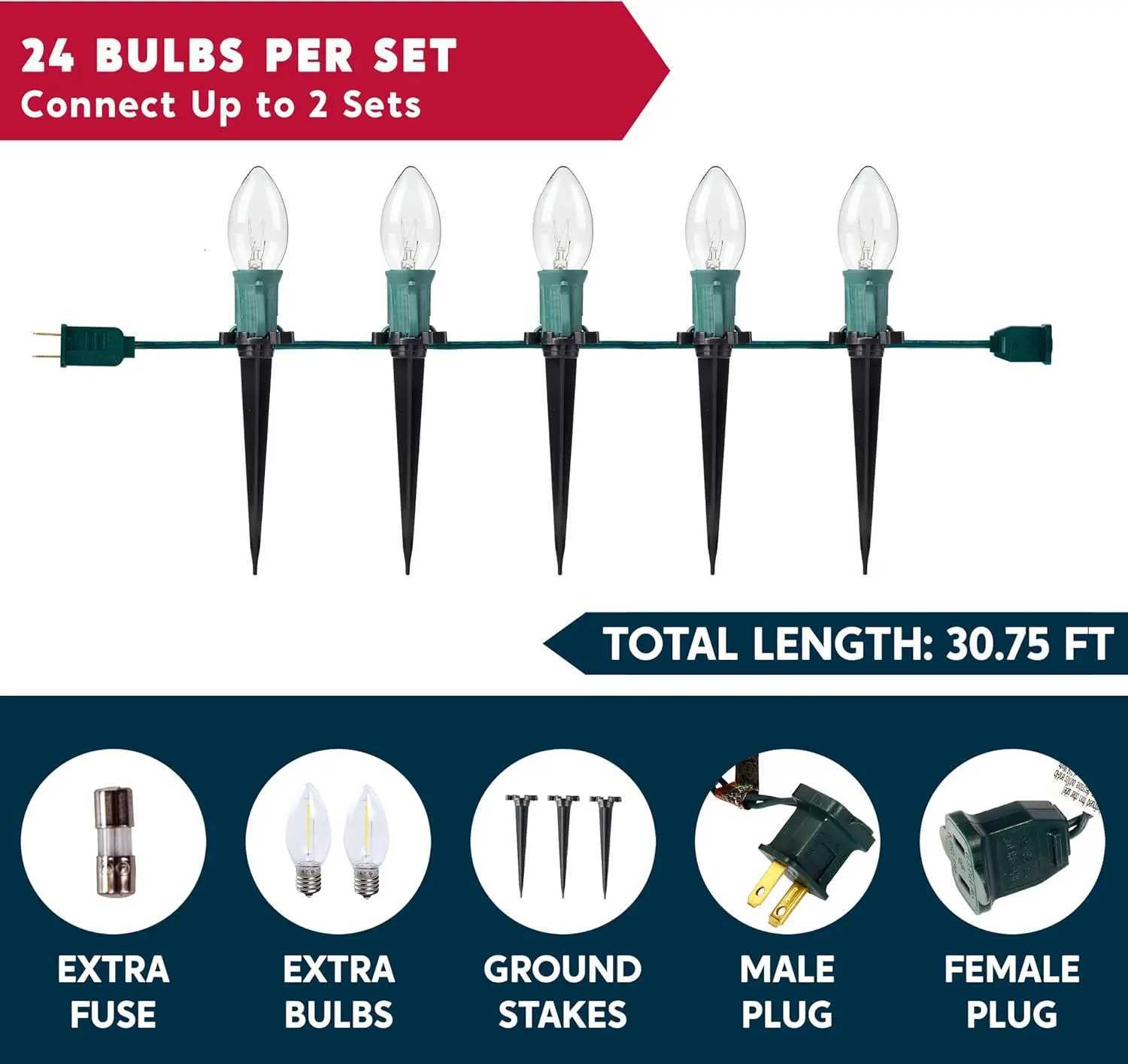 Christmas JOYFY C9 Christmas Pathway Lights 3075ft 24 Bulbs Outdoor Xmas Decorations for Holiday Waterproof Warm White Outside Yard Decor Y251111