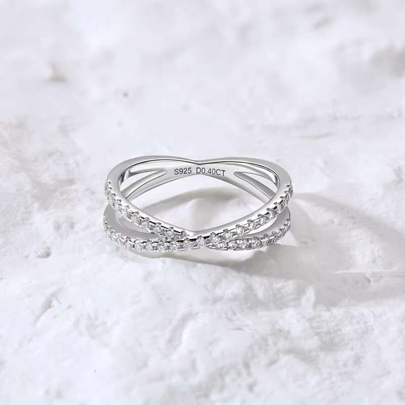 Most Popular with GRA Certification 1.3mm Moissanite S925 Sterling Silver X Half Eternity Band Ring