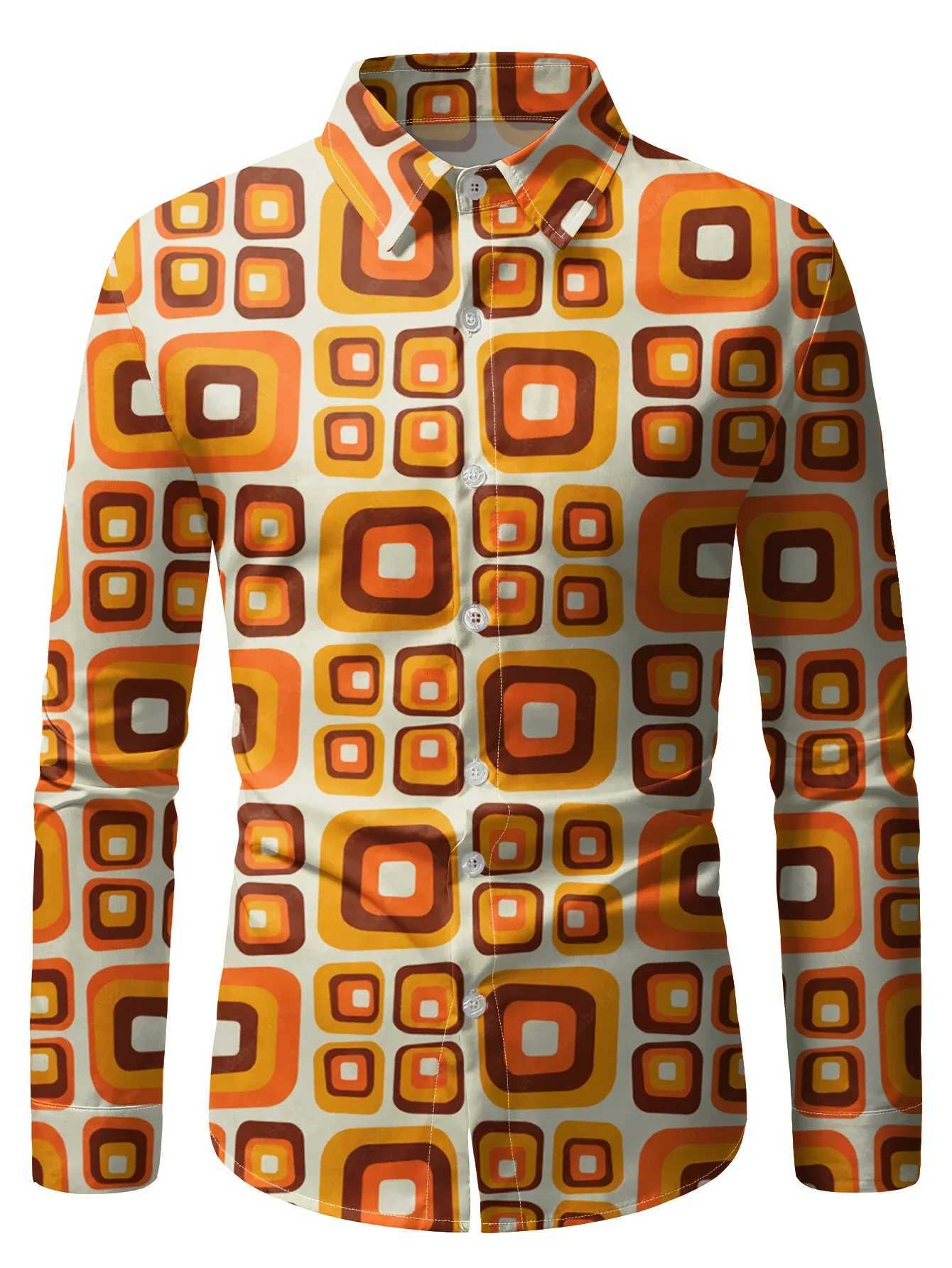 70s Theme Parties Mens 70s Disco Party Shirt - Retro Vintage Formal Casual Button-Up Blouse with gradient Machine Washable K251110