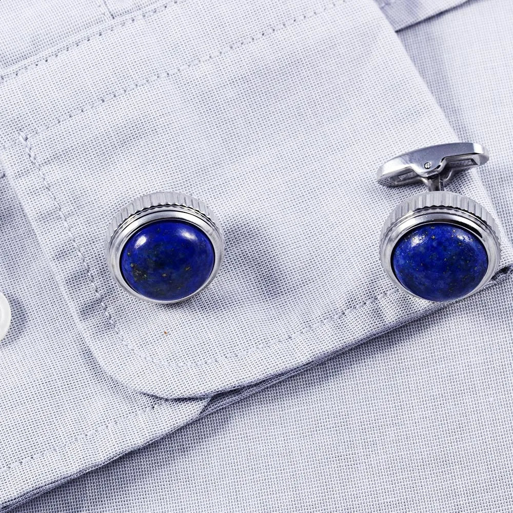 Natural lapis lazuli high-heeled steel cufflinks 250409