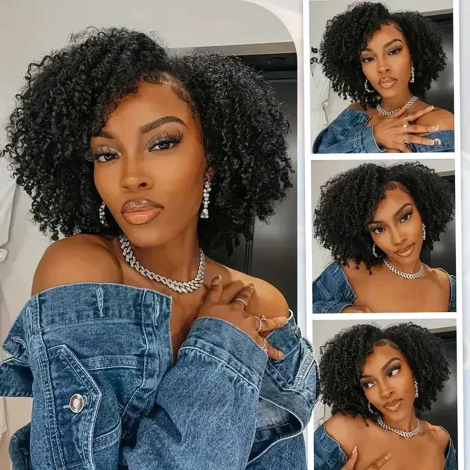Half Wig Human Hair Kinky Curly Wig Human Hair Ready to Wear 3 IN 1 Half Wig With Drawstring 200 Density Curly Half Wigs 16 InchT251111