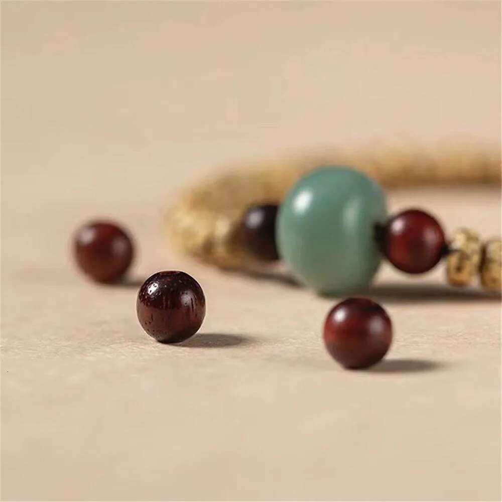 Natural Star Moon Beaded Weathered Green Bodhi Barrel Beads Red Sandalwood Bracelet Buddhist Yoga Jewelry