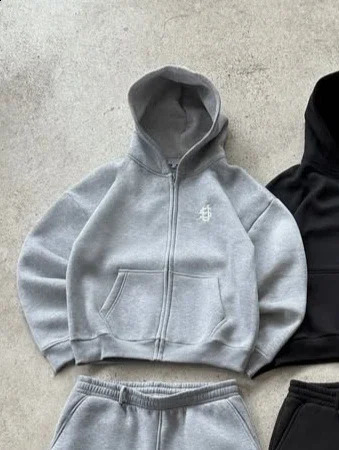 Alphabet Embroidery Zipper Casual Mens Wear Y2K Harajuku Fashion Womens Retro Hoodie Couple Sports Shirt Pants 250411