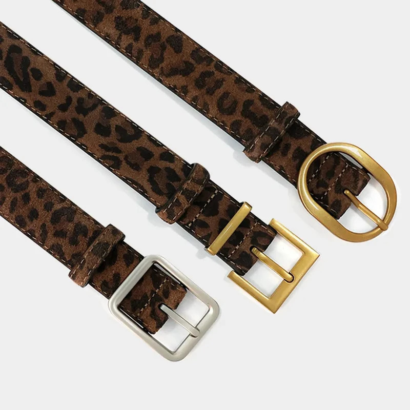 Leopard Print Womens Belt Vintage Chic Suede Leather Belts with Metal BuckleFashion Y2K Belt for Dress Skirt and Jeans 251110